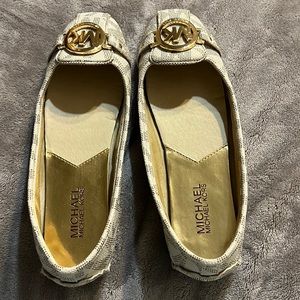 Michael Kors white and gold slip ons